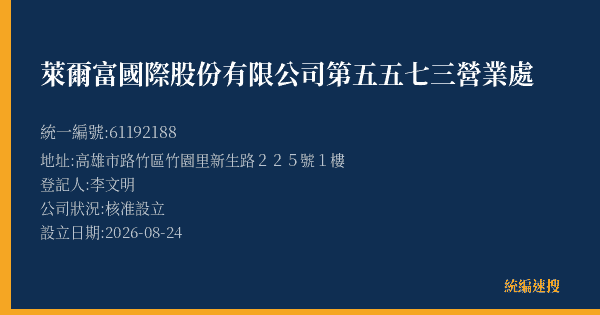 萊爾富國際股份有限公司第五五七三營業處的照片-統編 61192188(高雄市) 公司登記資料與營業項目詳細圖表