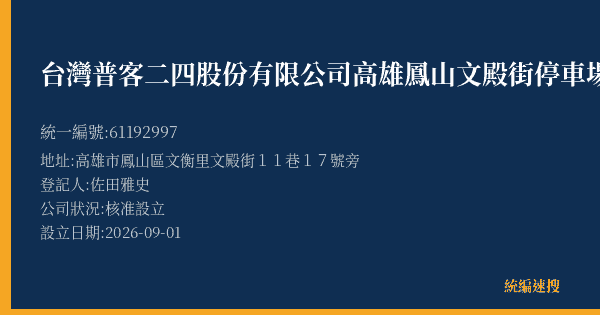 台灣普客二四股份有限公司高雄鳳山文殿街停車場的照片-統編 61192997(高雄市) 公司登記資料與營業項目詳細圖表