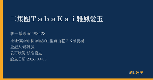 二集團TabaKai雅鳳愛玉的照片-統編 61193428(高雄市) 公司登記資料與營業項目詳細圖表
