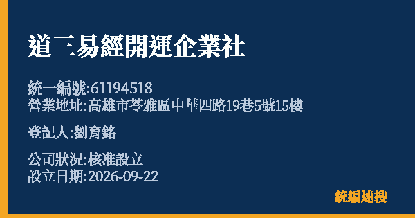 道三易經開運企業社的照片-統編 61194518(高雄市) 公司登記資料與營業項目詳細圖表