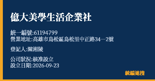 億大美學生活企業社的照片-統編 61194799(高雄市) 公司登記資料與營業項目詳細圖表