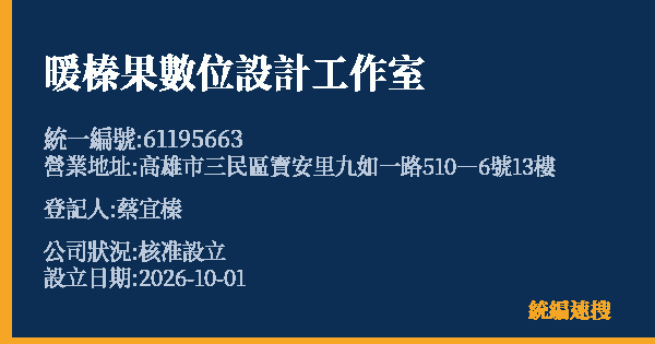 暖榛果數位設計工作室的照片-統編 61195663(高雄市) 公司登記資料與營業項目詳細圖表
