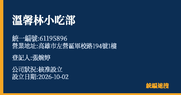 溫馨林小吃部的照片-統編 61195896(高雄市) 公司登記資料與營業項目詳細圖表