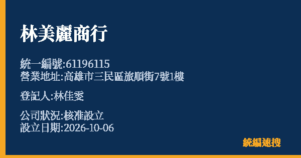 林美麗商行的照片-統編 61196115(高雄市) 公司登記資料與營業項目詳細圖表