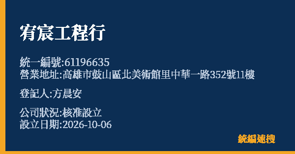 宥宸工程行的照片-統編 61196635(高雄市) 公司登記資料與營業項目詳細圖表