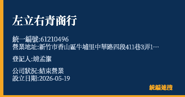 左立右青商行的照片-統編 61210496 公司登記資料與營業項目詳細圖表