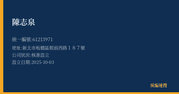 陳志泉的照片-統編 61213971(新北市) 公司登記資料與營業項目詳細圖表