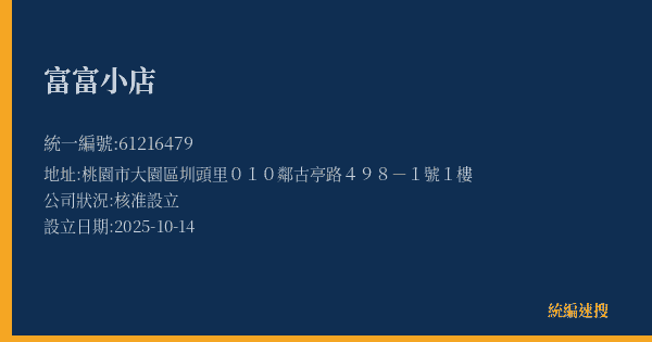 富富小店的照片-統編 61216479(桃園市) 公司登記資料與營業項目詳細圖表
