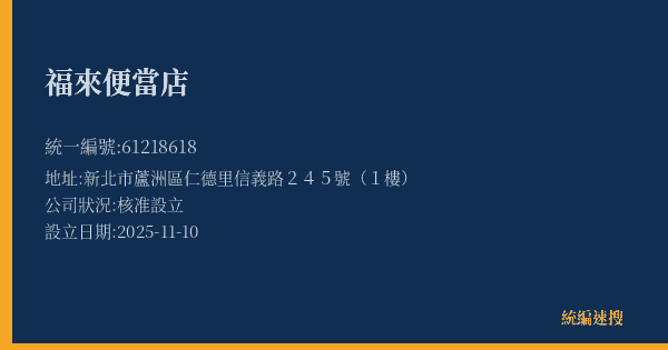 福來便當店的照片-統編 61218618(新北市) 公司登記資料與營業項目詳細圖表
