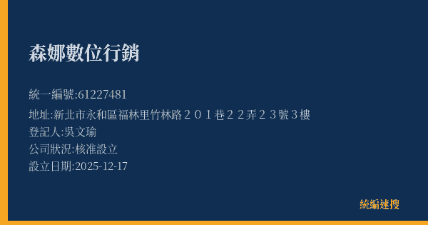 森娜數位行銷的照片-統編 61227481(新北市) 公司登記資料與營業項目詳細圖表