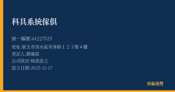 科具系統傢俱的照片-統編 61227525(新北市) 公司登記資料與營業項目詳細圖表