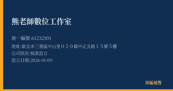 熊老師數位工作室的照片-統編 61232301 公司登記資料與營業項目詳細圖表