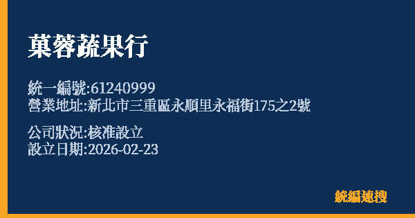 菓蓉蔬果行的照片-統編 61240999 公司登記資料與營業項目詳細圖表