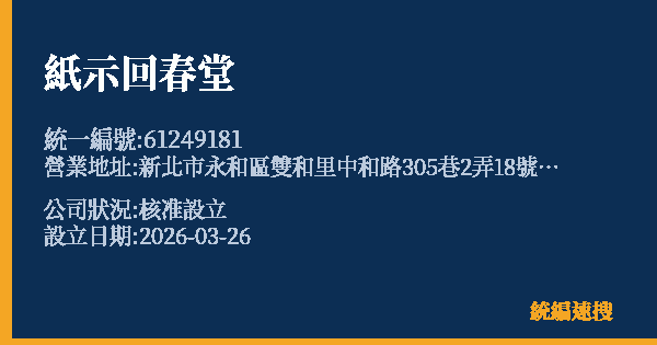 紙示回春堂的照片-統編 61249181 公司登記資料與營業項目詳細圖表