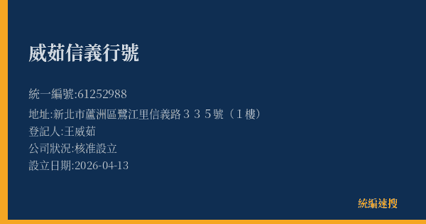 威茹信義行號的照片-統編 61252988(新北市) 公司登記資料與營業項目詳細圖表