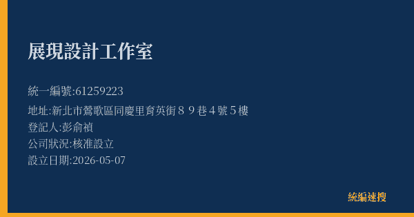展現設計工作室的照片-統編 61259223(新北市) 公司登記資料與營業項目詳細圖表