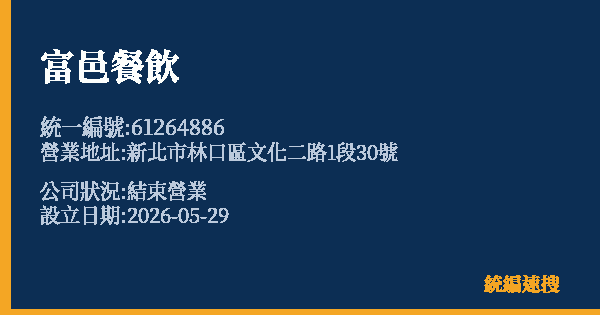 富邑餐飲的照片-統編 61264886 公司登記資料與營業項目詳細圖表