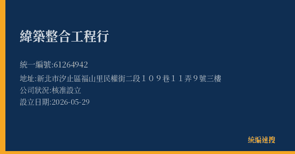 緯築整合工程行的照片-統編 61264942 公司登記資料與營業項目詳細圖表
