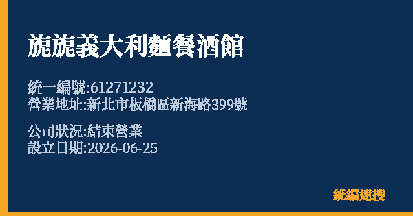 旎旎義大利麵餐酒館的照片-統編 61271232 公司登記資料與營業項目詳細圖表