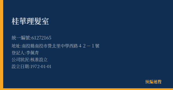 桂華理髮室的照片-統編 61272165(南投縣) 公司登記資料與營業項目詳細圖表