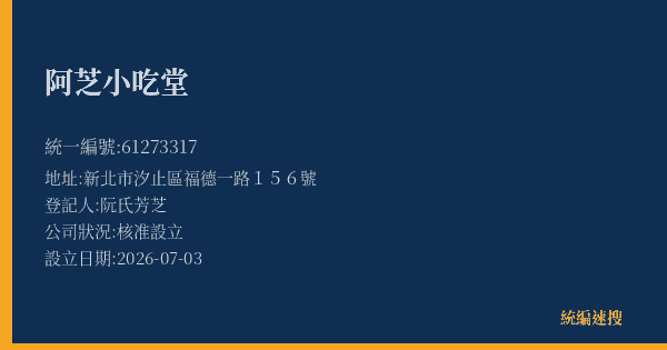 阿芝小吃堂的照片-統編 61273317(新北市) 公司登記資料與營業項目詳細圖表