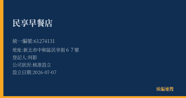 民享早餐店的照片-統編 61274131(新北市) 公司登記資料與營業項目詳細圖表