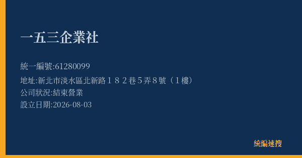 一五三企業社的照片-統編 61280099 公司登記資料與營業項目詳細圖表