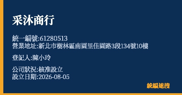 采沐商行的照片-統編 61280513(新北市) 公司登記資料與營業項目詳細圖表