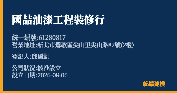 國喆油漆工程裝修行的照片-統編 61280817(新北市) 公司登記資料與營業項目詳細圖表