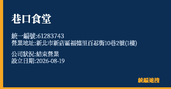 巷口食堂的照片-統編 61283743 公司登記資料與營業項目詳細圖表