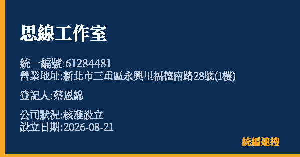 思線工作室的照片-統編 61284481 公司登記資料與營業項目詳細圖表