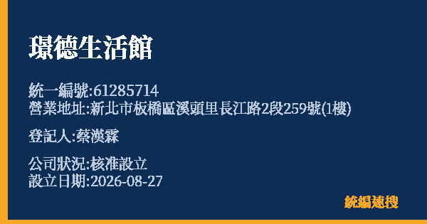 璟德生活館的照片-統編 61285714(新北市) 公司登記資料與營業項目詳細圖表