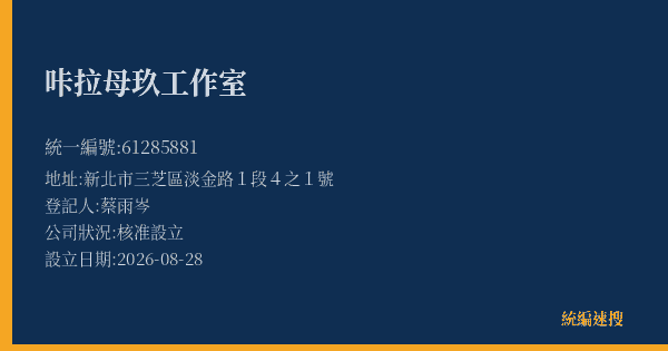 咔拉母玖工作室的照片-統編 61285881(新北市) 公司登記資料與營業項目詳細圖表
