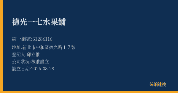 德光一七水果鋪的照片-統編 61286116(新北市) 公司登記資料與營業項目詳細圖表