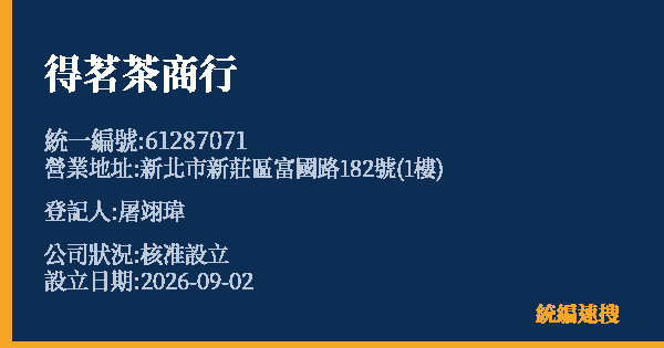 得茗茶商行的照片-統編 61287071(新北市) 公司登記資料與營業項目詳細圖表