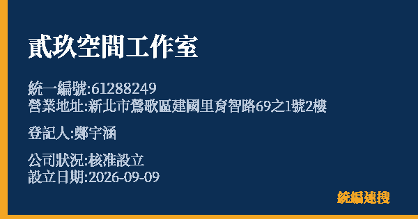 貳玖空間工作室的照片-統編 61288249(新北市) 公司登記資料與營業項目詳細圖表