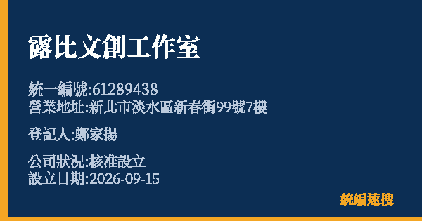 露比文創工作室的照片-統編 61289438(新北市) 公司登記資料與營業項目詳細圖表