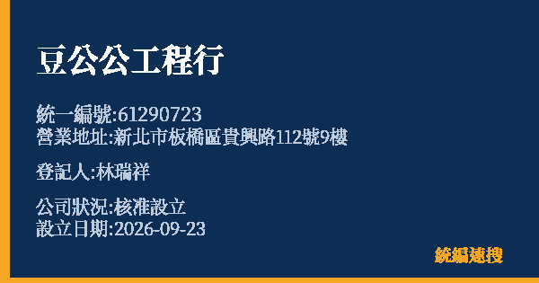 豆公公工程行的照片-統編 61290723(新北市) 公司登記資料與營業項目詳細圖表