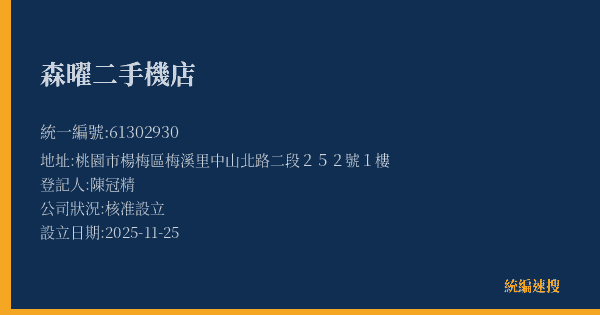 森曜二手機店的照片-統編 61302930(桃園市) 公司登記資料與營業項目詳細圖表