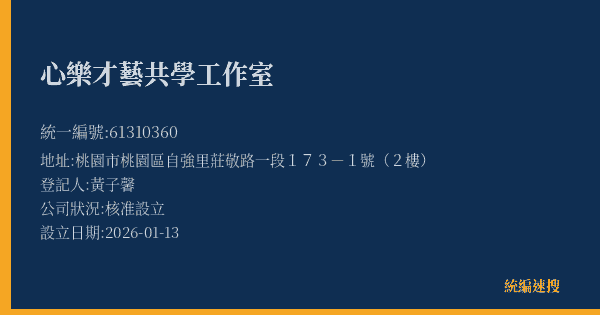 心樂才藝共學工作室的照片-統編 61310360(桃園市) 公司登記資料與營業項目詳細圖表