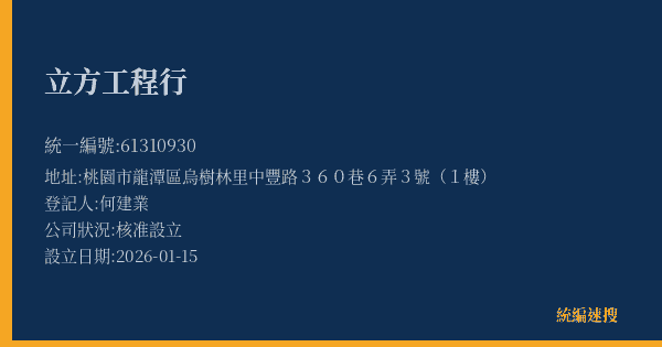 立方工程行的照片-統編 61310930(桃園市) 公司登記資料與營業項目詳細圖表