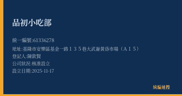 品初小吃部的照片-統編 61336278(基隆市) 公司登記資料與營業項目詳細圖表