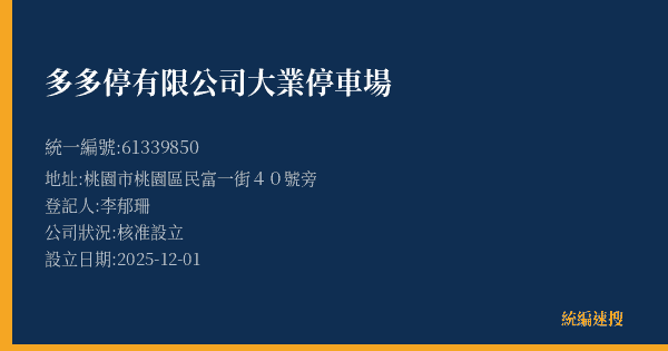 多多停有限公司大業停車場的照片-統編 61339850(桃園市) 公司登記資料與營業項目詳細圖表
