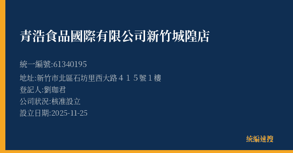 青浩食品國際有限公司新竹城隍店的照片-統編 61340195(新竹市) 公司登記資料與營業項目詳細圖表