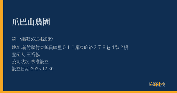 爪巴山農園的照片-統編 61342089(新竹縣) 公司登記資料與營業項目詳細圖表