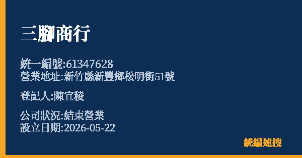 三腳商行的照片-統編 61347628 公司登記資料與營業項目詳細圖表