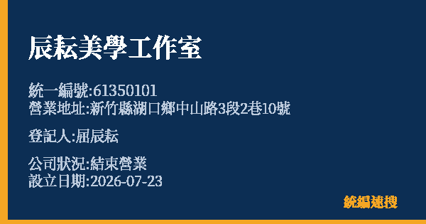 辰耘美學工作室的照片-統編 61350101 公司登記資料與營業項目詳細圖表
