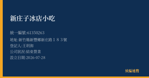 新庄子冰店小吃的照片-統編 61350263(新竹縣) 公司登記資料與營業項目詳細圖表
