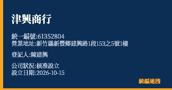 津興商行的照片-統編 61352804(新竹縣) 公司登記資料與營業項目詳細圖表
