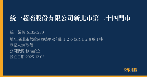 統一超商股份有限公司新北市第二十四門市的照片-統編 61356230(新北市) 公司登記資料與營業項目詳細圖表